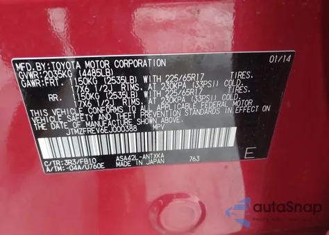 2014 Toyota Rav4 Le from USA, damaged, VIN JTMZFREV6EJ000388